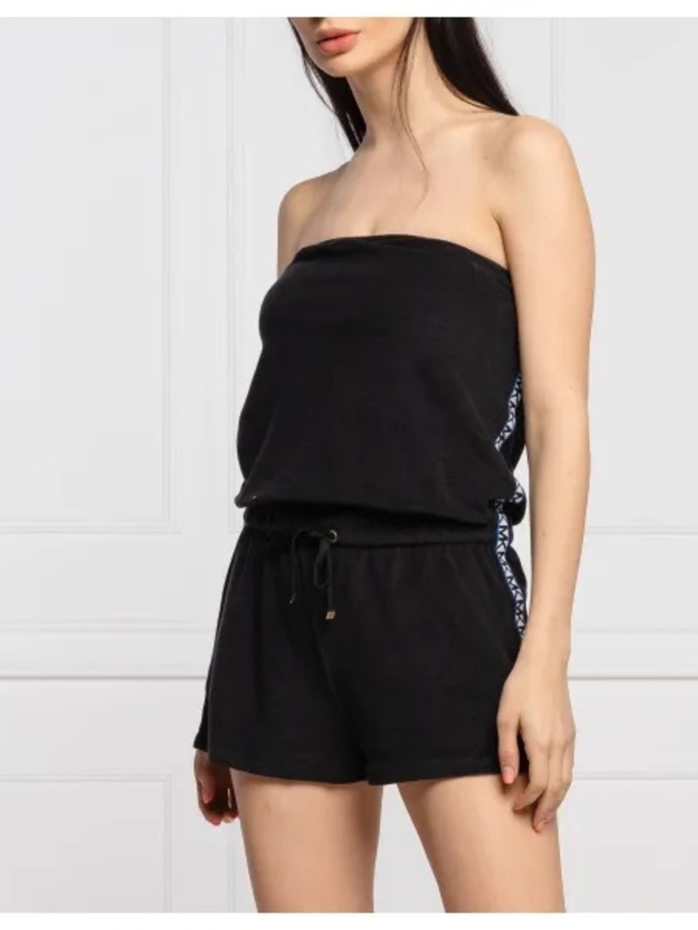 New MICHAEL KORS Strapless Terry Romper Swim Cover Up Black Size M